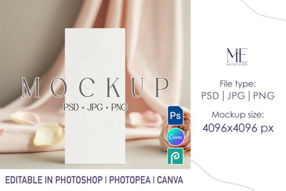 Boho 4x9 Menu Mockup for Wedding Programs
