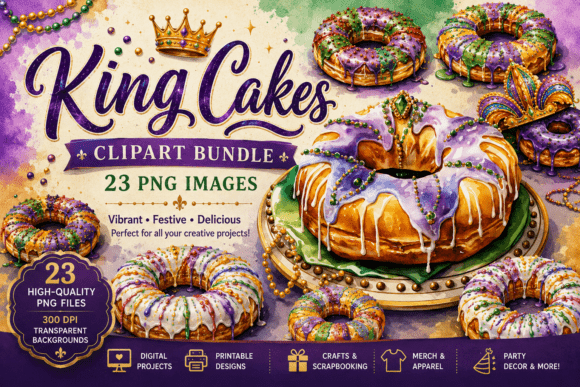 Celebrating Tradition: The Artistic Versatility of Mardi Gras King Cake Clipart
