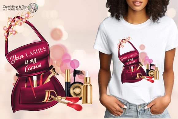 Elevate Your Beauty Brand with Lash Artist Pink Red Apron Clip Art PNG