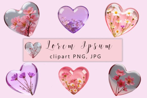 Elevate Your Creative Projects with Stunning Glass Heart Flowers Clip Art
