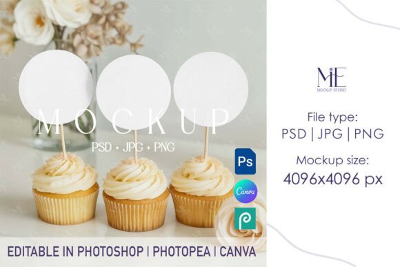 Elevate Your Designs with a Professional Cupcake Topper Mockup and Round Topper PSD