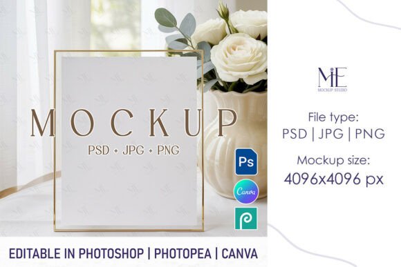 Elevate Your Event Branding with an 8x10 Table Number Sign Mockup in a Gold Frame