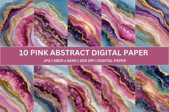 Elevating Digital Aesthetics with the Opulence of 10 Pink Gold Geode Agate Digital Paper