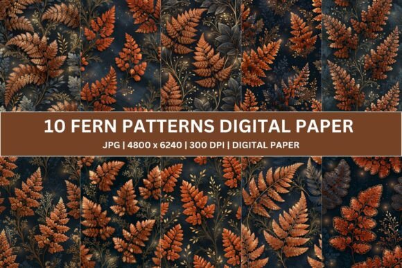 Unlocking Autumnal Elegance with 10 Ornate Copper Fern Digital Paper